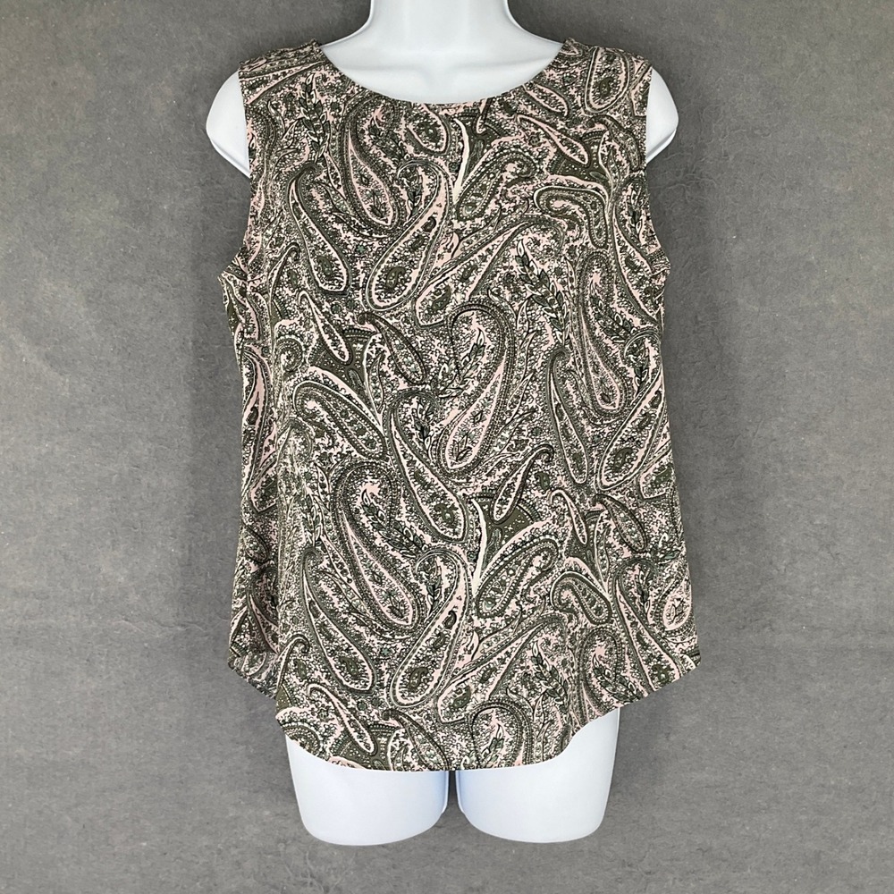 Talbots Womens Sleeveless Paisley Print Blouse Top Size S Pink‎ Green Whimsical